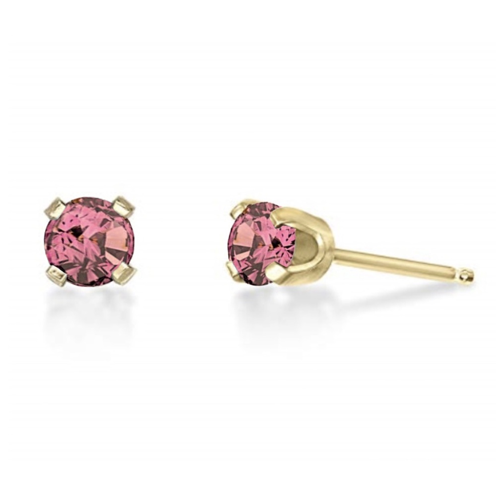 Nose Stud 24kt Gold Plated Pink Birthstone 3mm